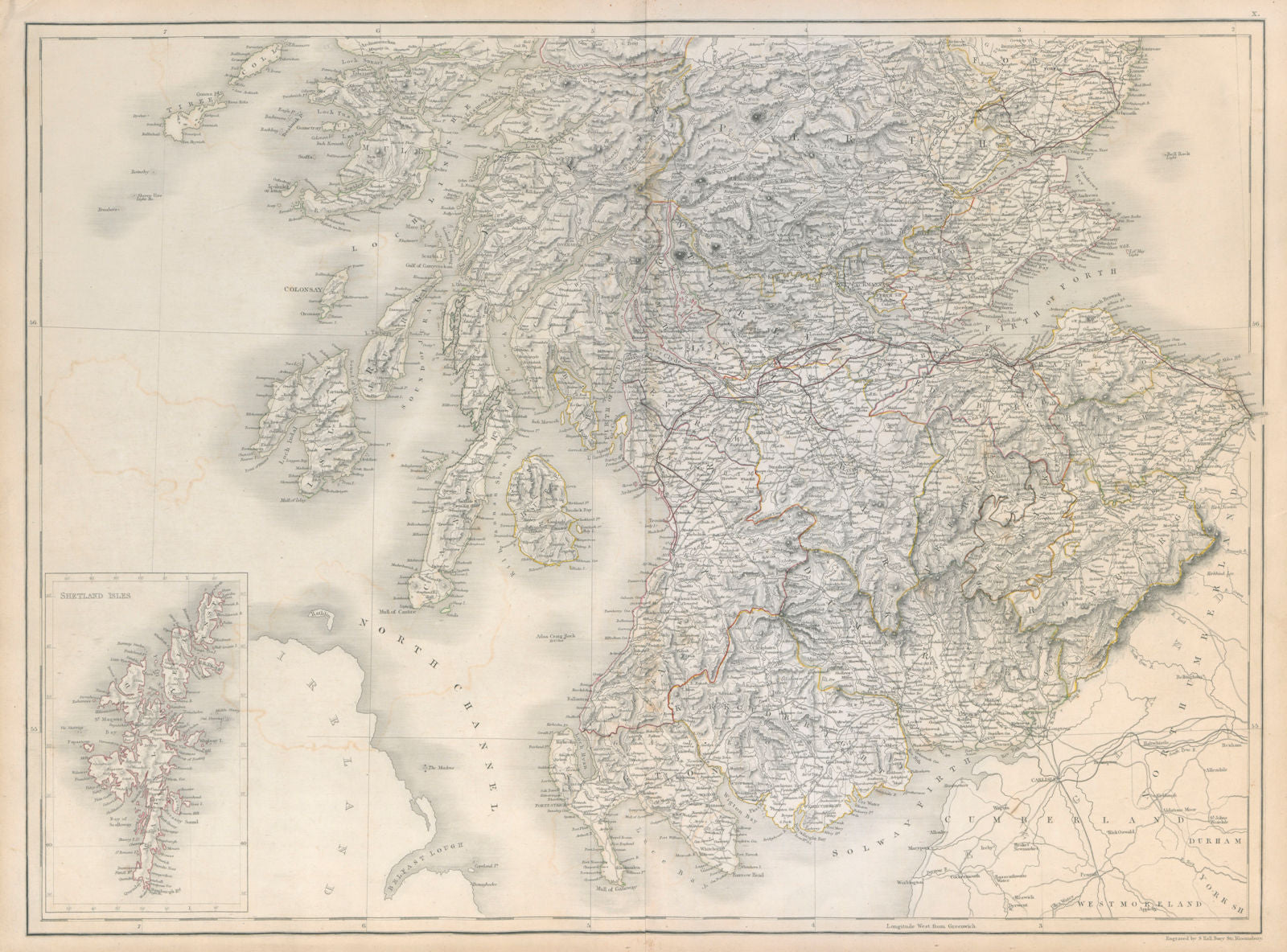Scotland. South sheet. Central & southern. SIDNEY HALL c1845 old antique map